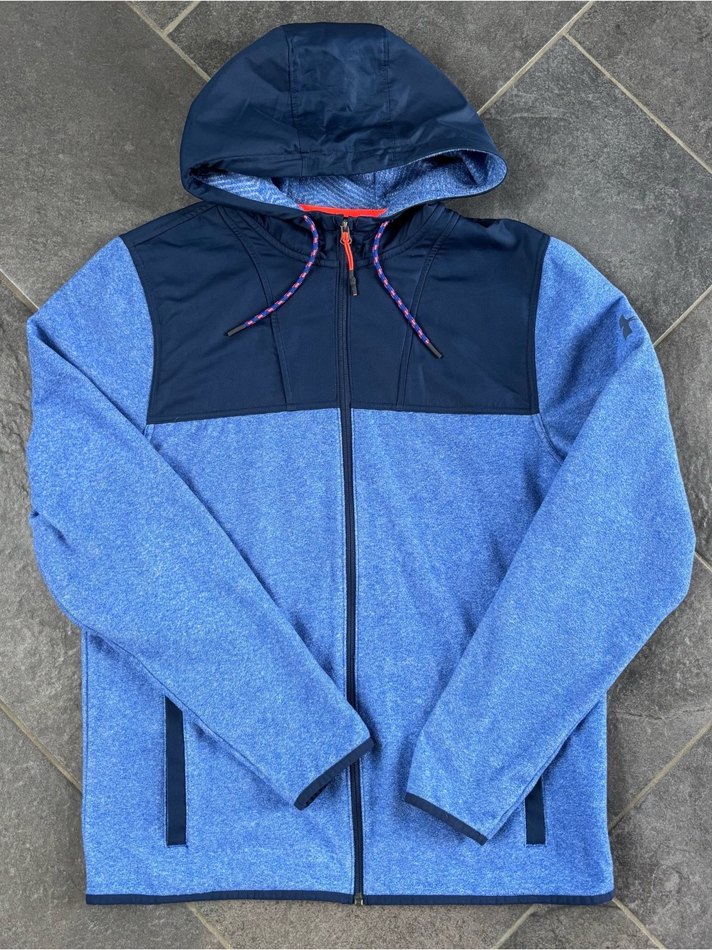 Under Armour Mens Full Zip Fleece jacket Coldgear Navy Heathered Blue Hooded M
